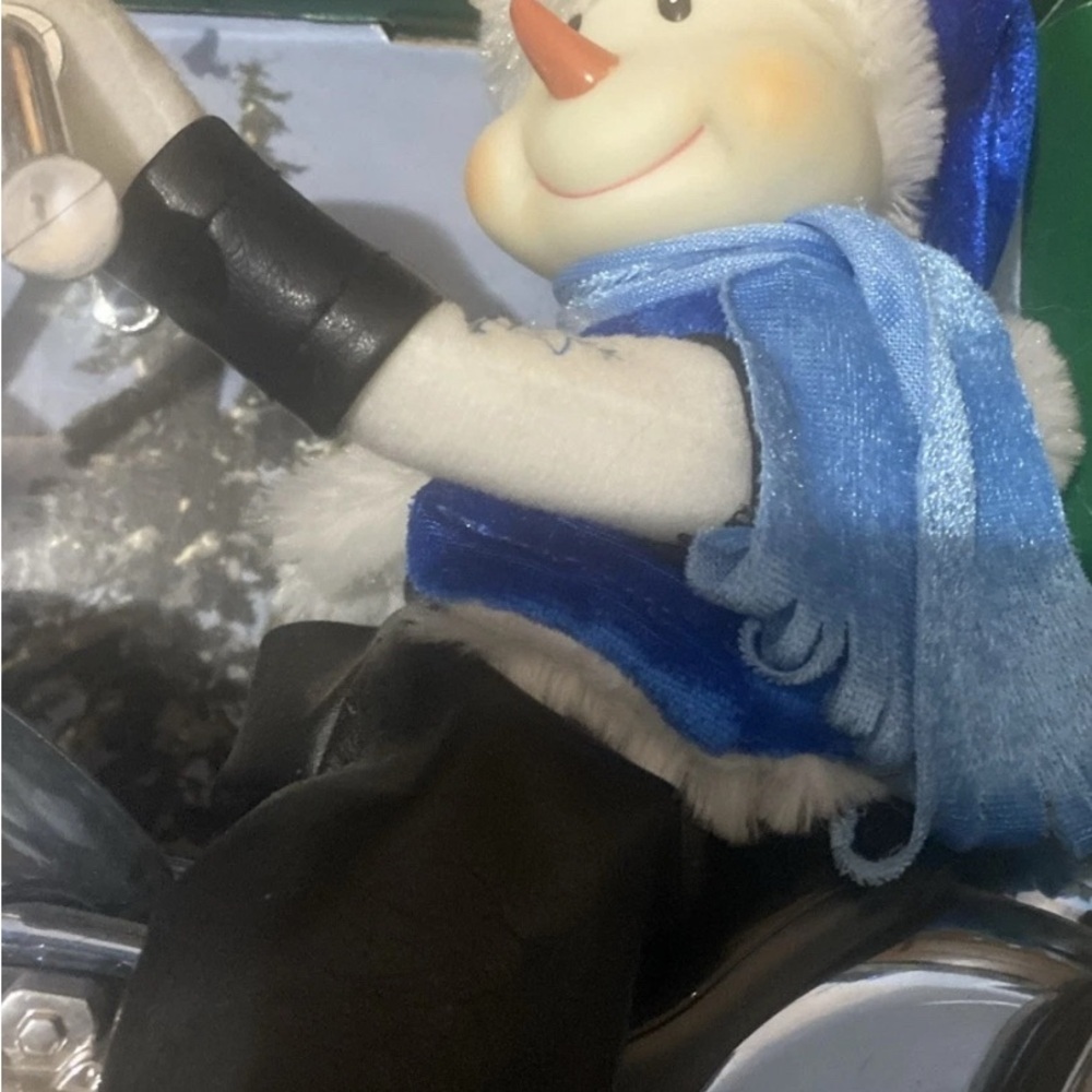 Snowman Figurine music motion vintage christmas  motorcycle snowman